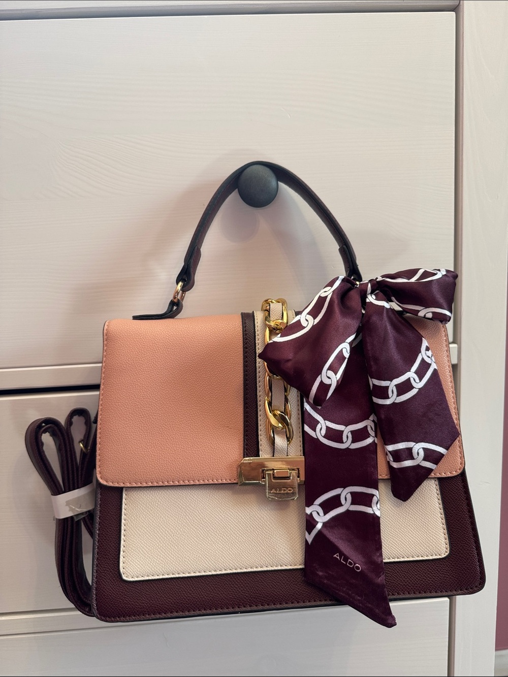 NWT Aldo Anniebrook Flap Satchel Bag Colorblock Purse w/ Long Strap